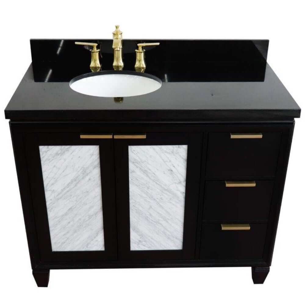 43" Single vanity in Black finish with Black galaxy and oval sink- Left door/Left sink - 400990-43L-BL-BGOL