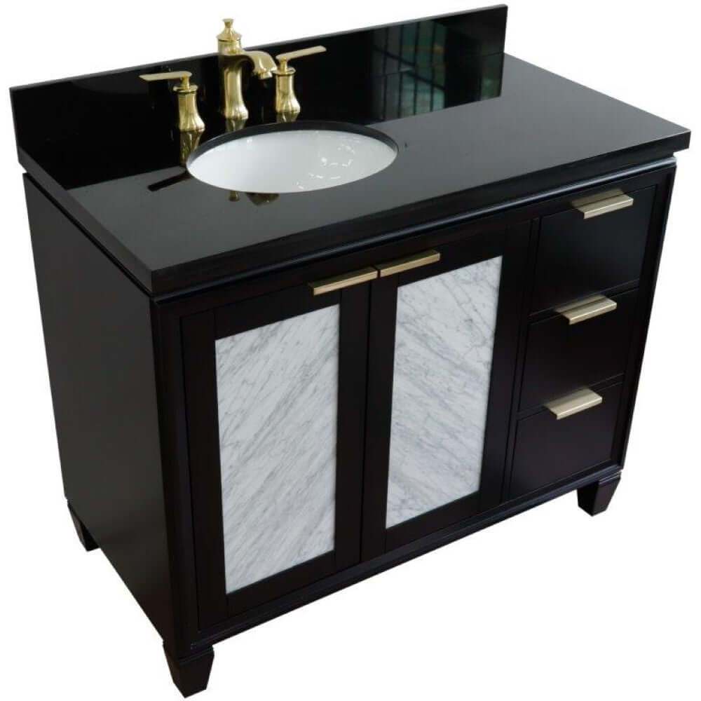 43" Single vanity in Black finish with Black galaxy and oval sink- Left door/Left sink - 400990-43L-BL-BGOL