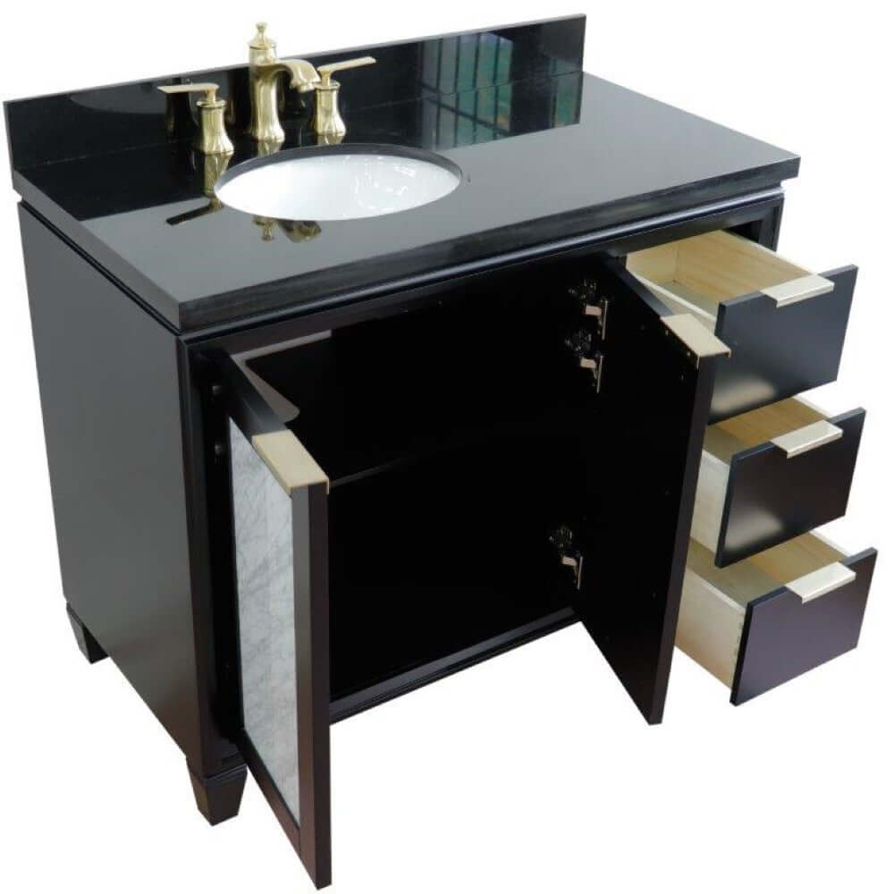 43" Single vanity in Black finish with Black galaxy and oval sink- Left door/Left sink - 400990-43L-BL-BGOL