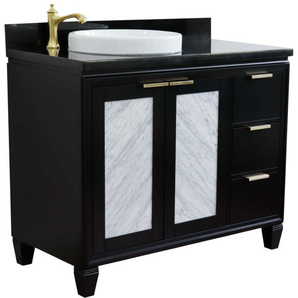 43" Single vanity in Black finish with Black galaxy and round sink- Left door/Left sink - 400990-43L-BL-BGRDL