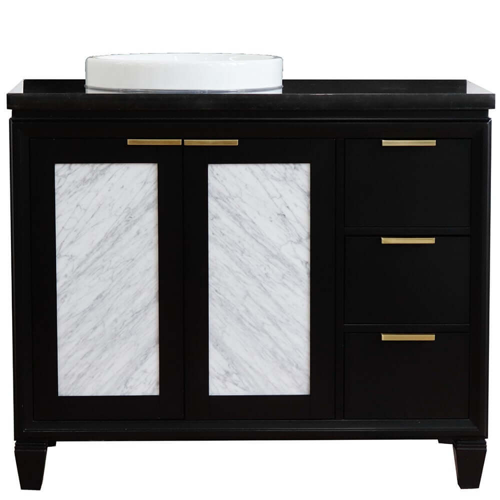 43" Single vanity in Black finish with Black galaxy and round sink- Left door/Left sink - 400990-43L-BL-BGRDL