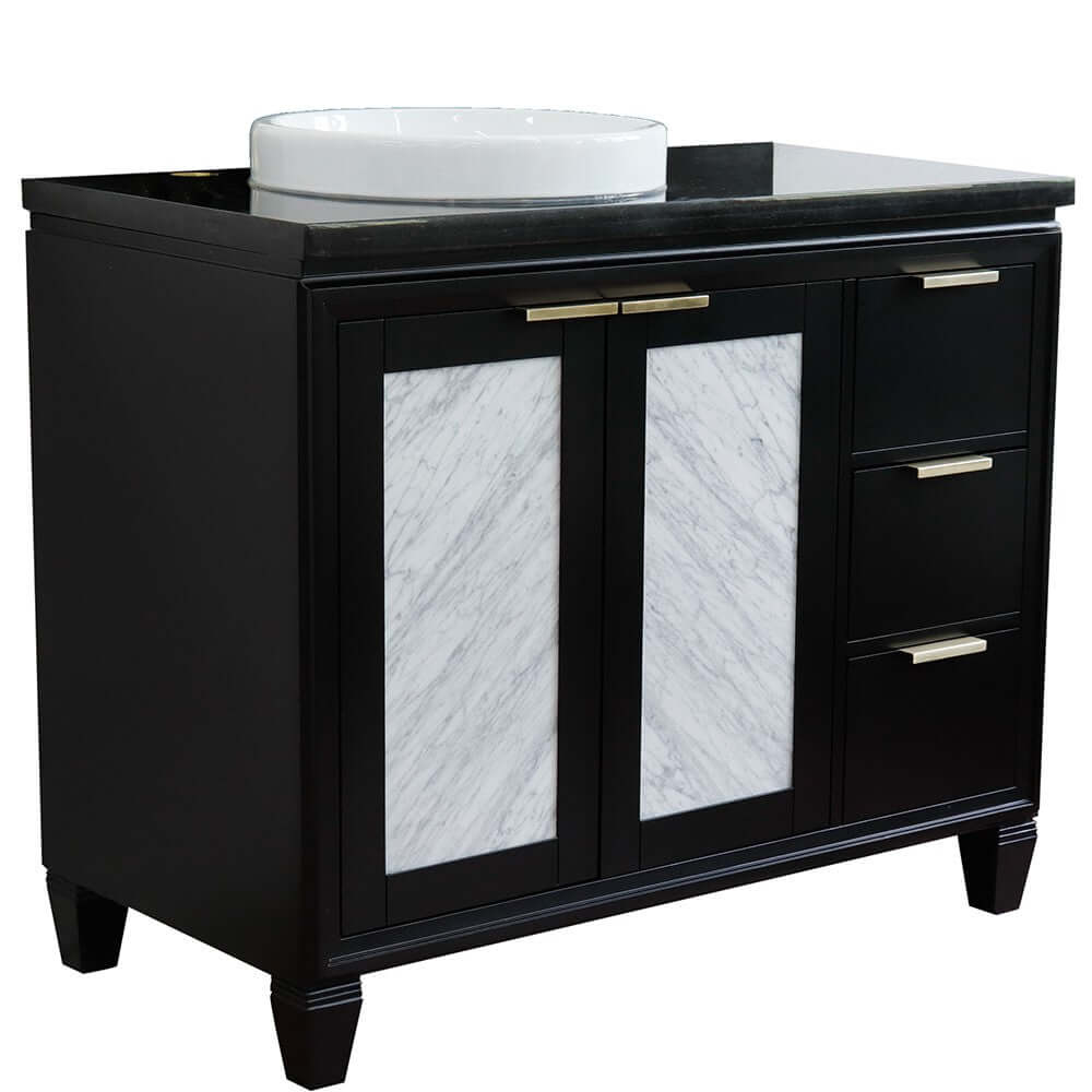 43" Single vanity in Black finish with Black galaxy and round sink- Left door/Left sink - 400990-43L-BL-BGRDL