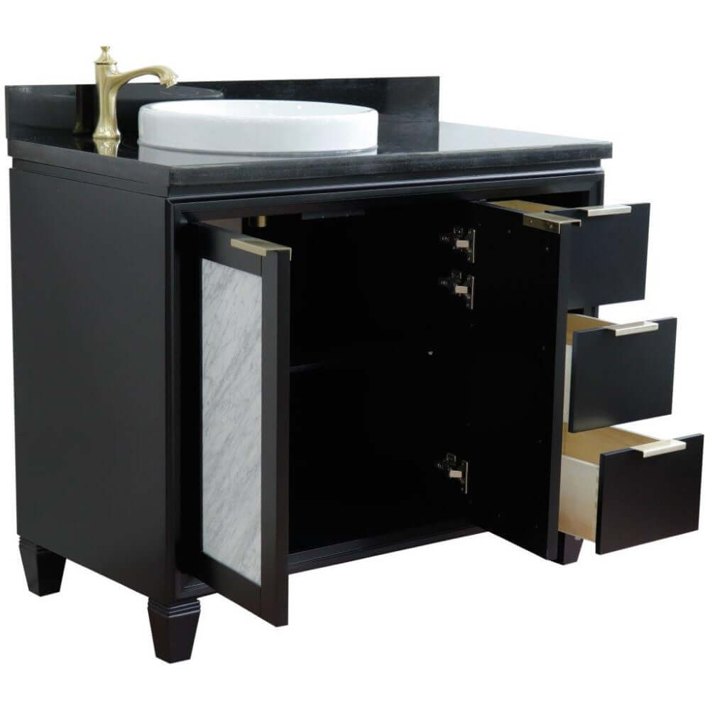 43" Single vanity in Black finish with Black galaxy and round sink- Left door/Left sink - 400990-43L-BL-BGRDL