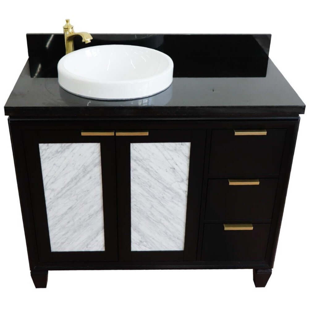 43" Single vanity in Black finish with Black galaxy and round sink- Left door/Left sink - 400990-43L-BL-BGRDL