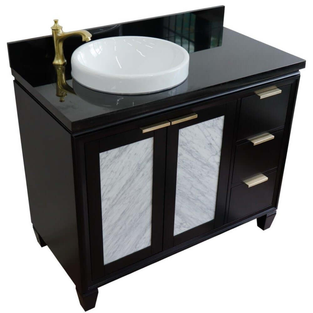 43" Single vanity in Black finish with Black galaxy and round sink- Left door/Left sink - 400990-43L-BL-BGRDL