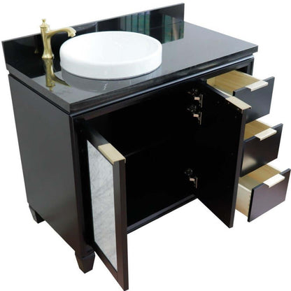 43" Single vanity in Black finish with Black galaxy and round sink- Left door/Left sink - 400990-43L-BL-BGRDL