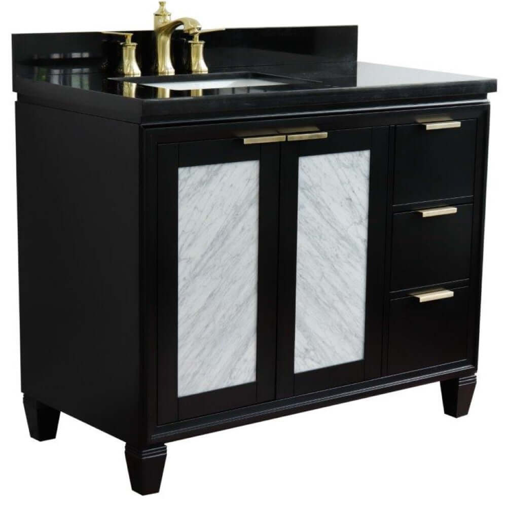 43" Single vanity in Black finish with Black galaxy and rectangle sink- Left door/Left sink - 400990-43L-BL-BGRL