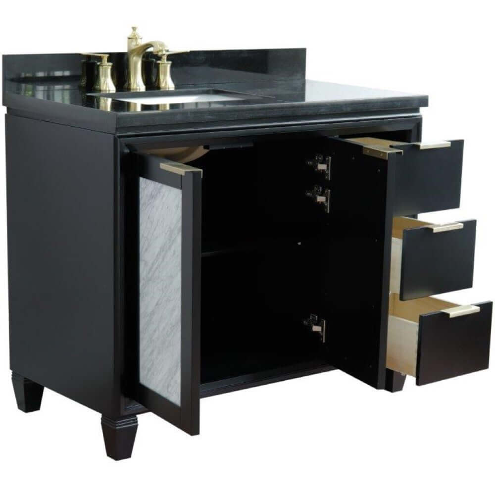 43" Single vanity in Black finish with Black galaxy and rectangle sink- Left door/Left sink - 400990-43L-BL-BGRL