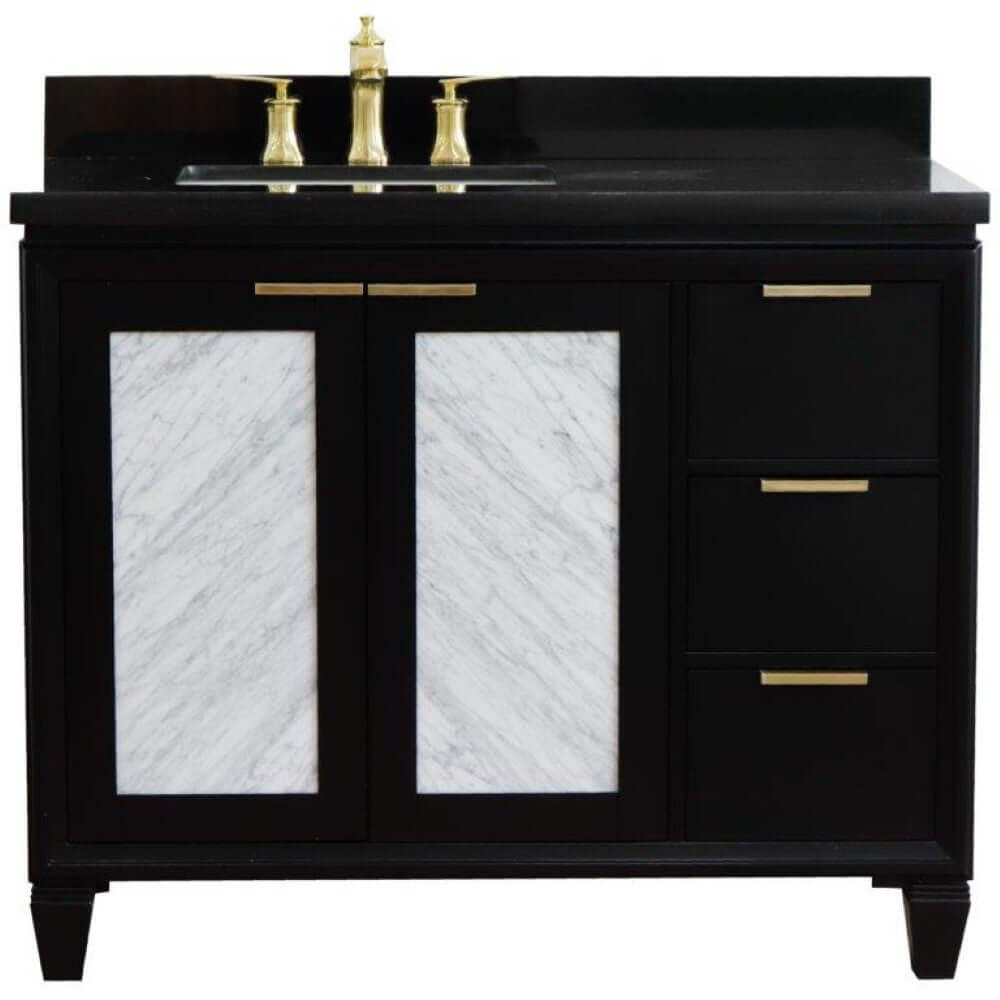 43" Single vanity in Black finish with Black galaxy and rectangle sink- Left door/Left sink - 400990-43L-BL-BGRL