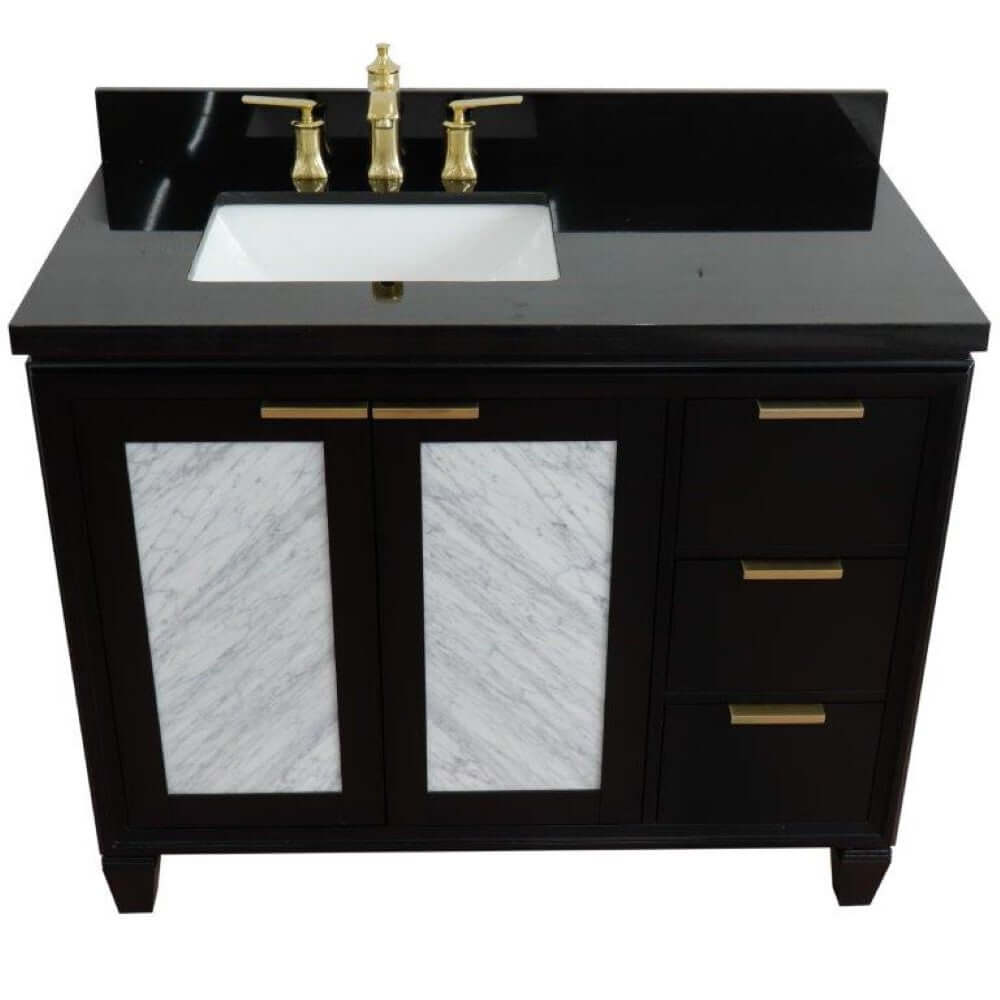 43" Single vanity in Black finish with Black galaxy and rectangle sink- Left door/Left sink - 400990-43L-BL-BGRL