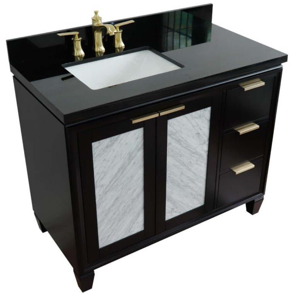 43" Single vanity in Black finish with Black galaxy and rectangle sink- Left door/Left sink - 400990-43L-BL-BGRL