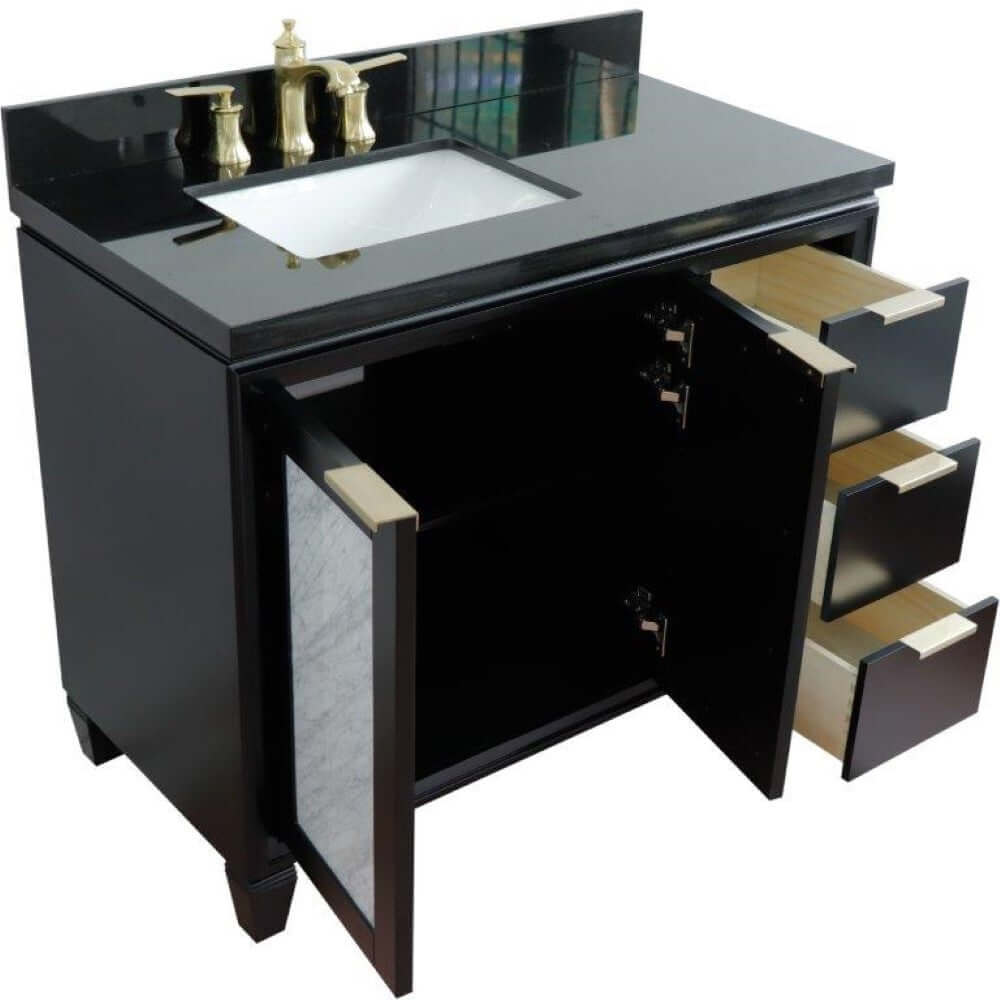 43" Single vanity in Black finish with Black galaxy and rectangle sink- Left door/Left sink - 400990-43L-BL-BGRL