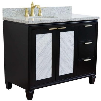 43" Single vanity in Black finish with Gray granite and oval sink- Left door/Left sink - 400990-43L-BL-GYOL