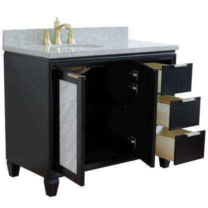 43" Single vanity in Black finish with Gray granite and oval sink- Left door/Left sink - 400990-43L-BL-GYOL