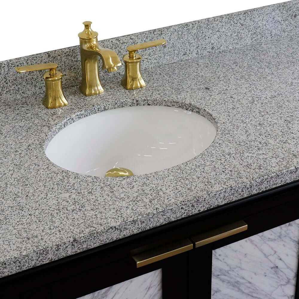 43" Single vanity in Black finish with Gray granite and oval sink- Left door/Left sink - 400990-43L-BL-GYOL