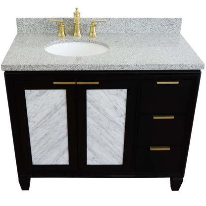 43" Single vanity in Black finish with Gray granite and oval sink- Left door/Left sink - 400990-43L-BL-GYOL