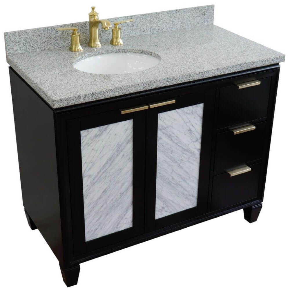 43" Single vanity in Black finish with Gray granite and oval sink- Left door/Left sink - 400990-43L-BL-GYOL