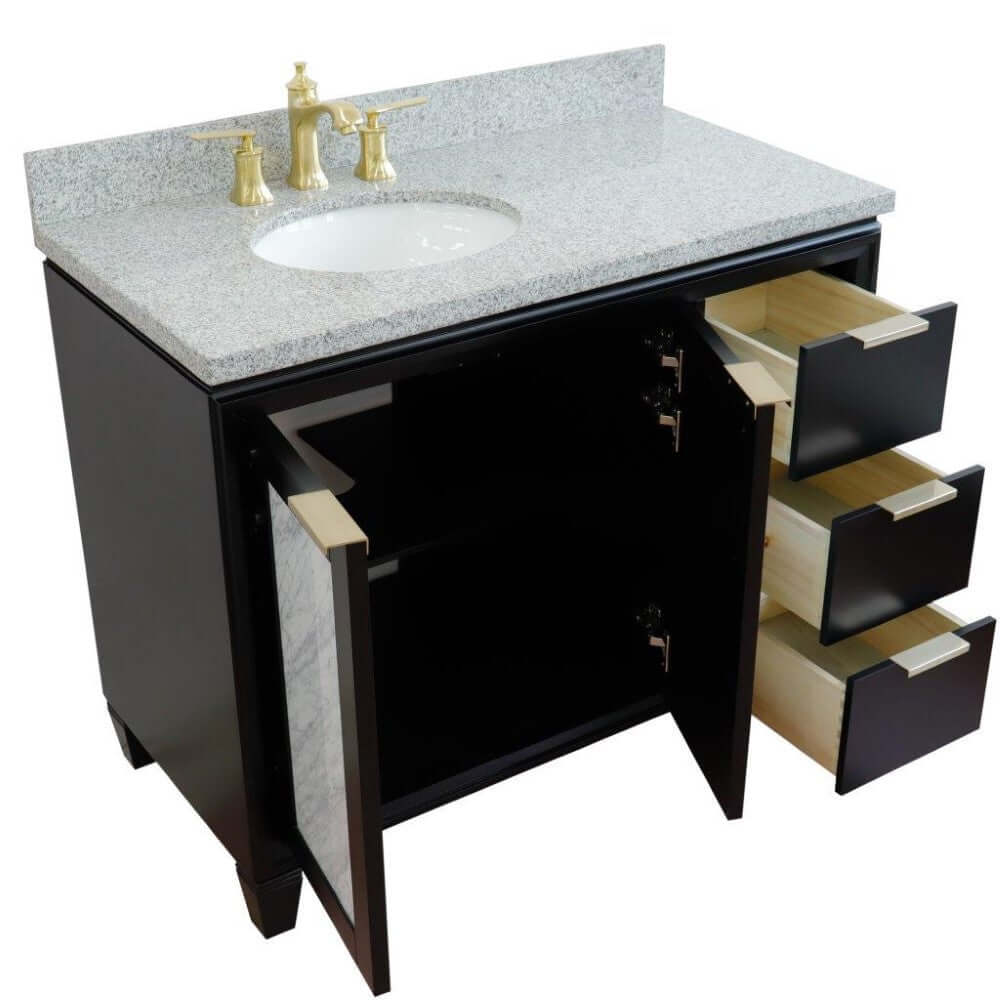 43" Single vanity in Black finish with Gray granite and oval sink- Left door/Left sink - 400990-43L-BL-GYOL