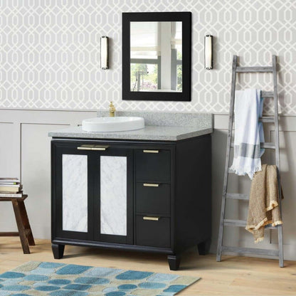 43" Single vanity in Black finish with Gray granite and round sink- Left door/Left sink - 400990-43L-BL-GYRDL