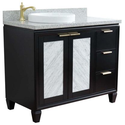 43" Single vanity in Black finish with Gray granite and round sink- Left door/Left sink - 400990-43L-BL-GYRDL