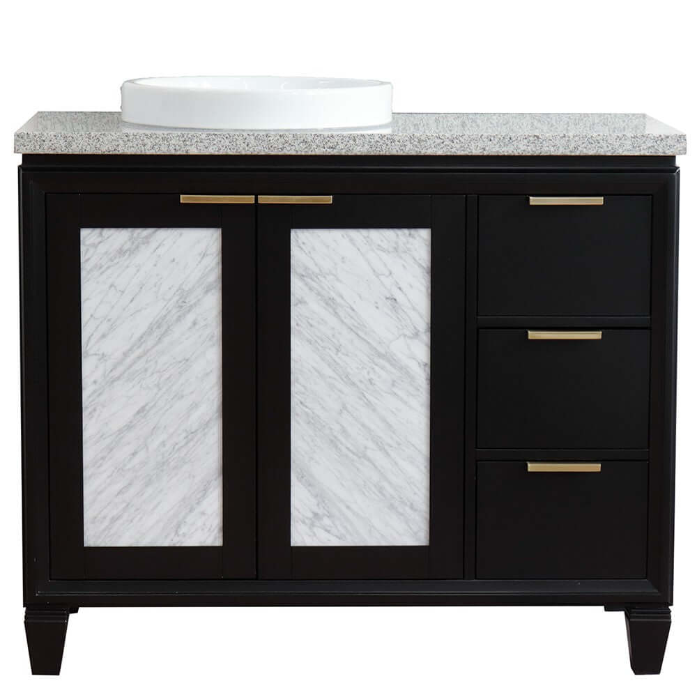 43" Single vanity in Black finish with Gray granite and round sink- Left door/Left sink - 400990-43L-BL-GYRDL