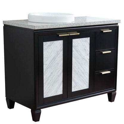 43" Single vanity in Black finish with Gray granite and round sink- Left door/Left sink - 400990-43L-BL-GYRDL