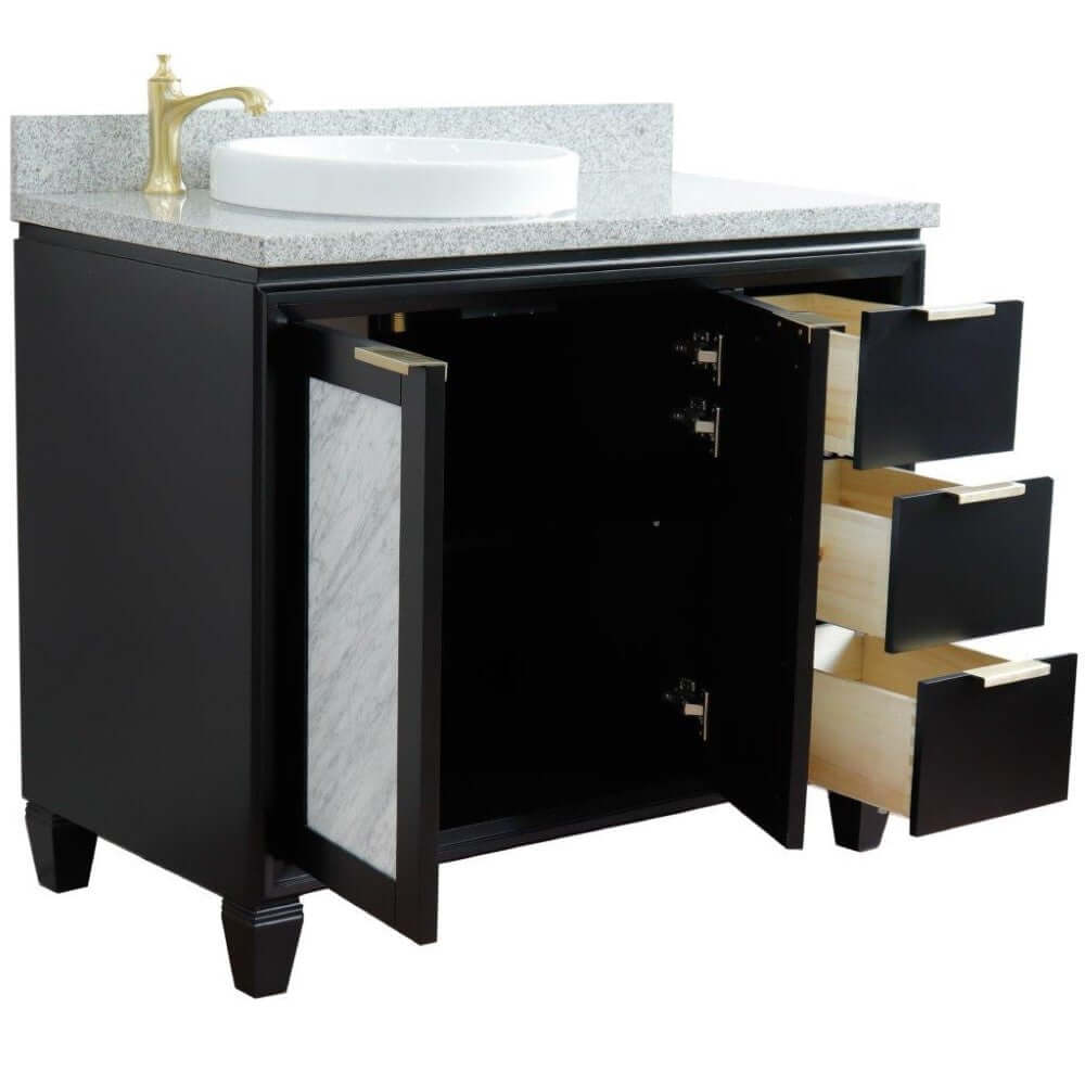 43" Single vanity in Black finish with Gray granite and round sink- Left door/Left sink - 400990-43L-BL-GYRDL