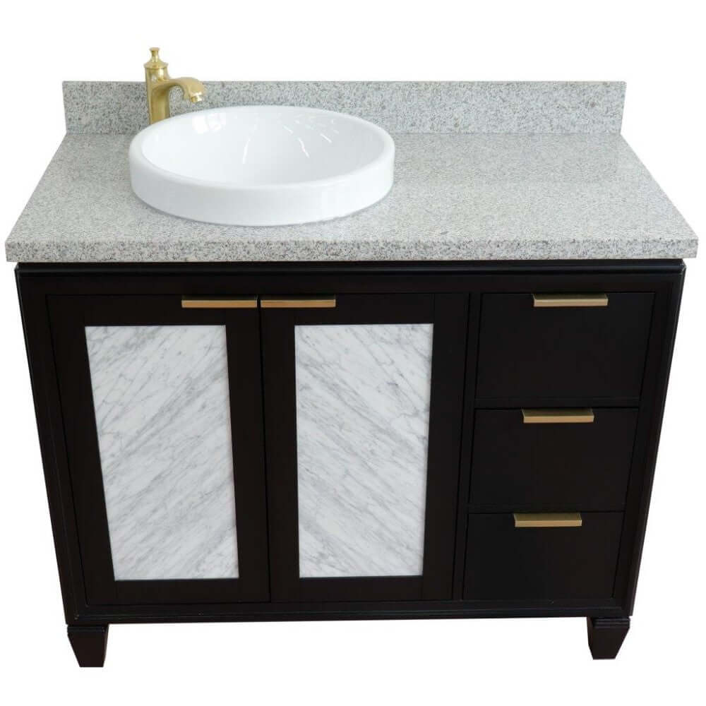 43" Single vanity in Black finish with Gray granite and round sink- Left door/Left sink - 400990-43L-BL-GYRDL