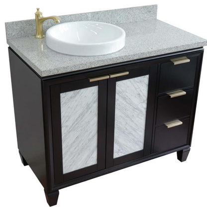 43" Single vanity in Black finish with Gray granite and round sink- Left door/Left sink - 400990-43L-BL-GYRDL