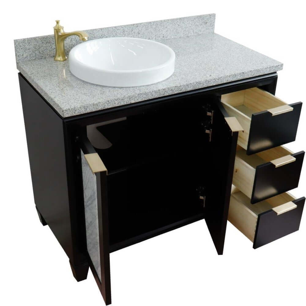 43" Single vanity in Black finish with Gray granite and round sink- Left door/Left sink - 400990-43L-BL-GYRDL