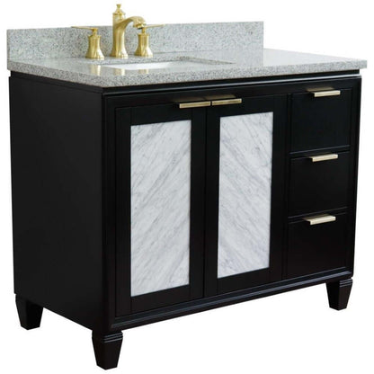 43" Single vanity in Black finish with Gray granite and rectangle sink- Left door/Left sink - 400990-43L-BL-GYRL