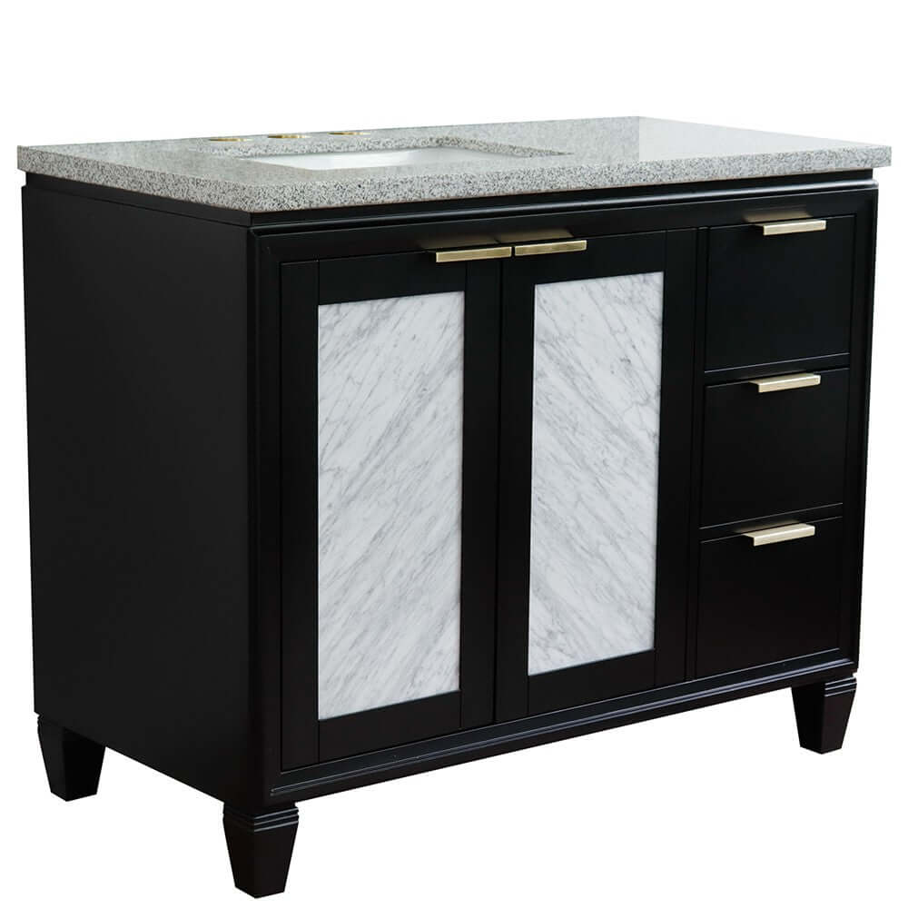 43" Single vanity in Black finish with Gray granite and rectangle sink- Left door/Left sink - 400990-43L-BL-GYRL