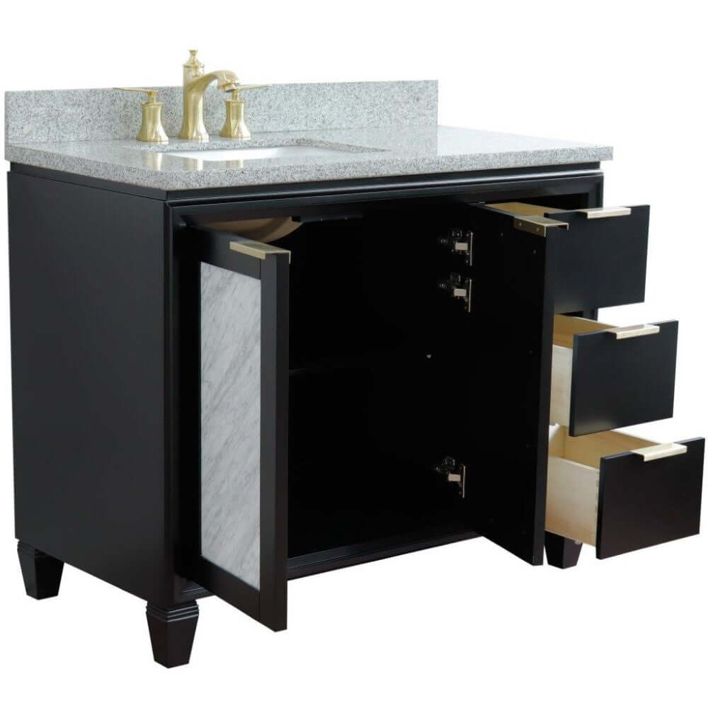 43" Single vanity in Black finish with Gray granite and rectangle sink- Left door/Left sink - 400990-43L-BL-GYRL