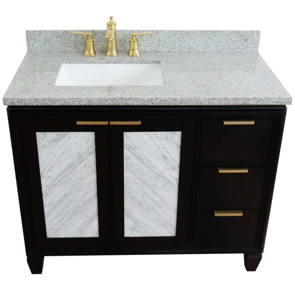 43" Single vanity in Black finish with Gray granite and rectangle sink- Left door/Left sink - 400990-43L-BL-GYRL