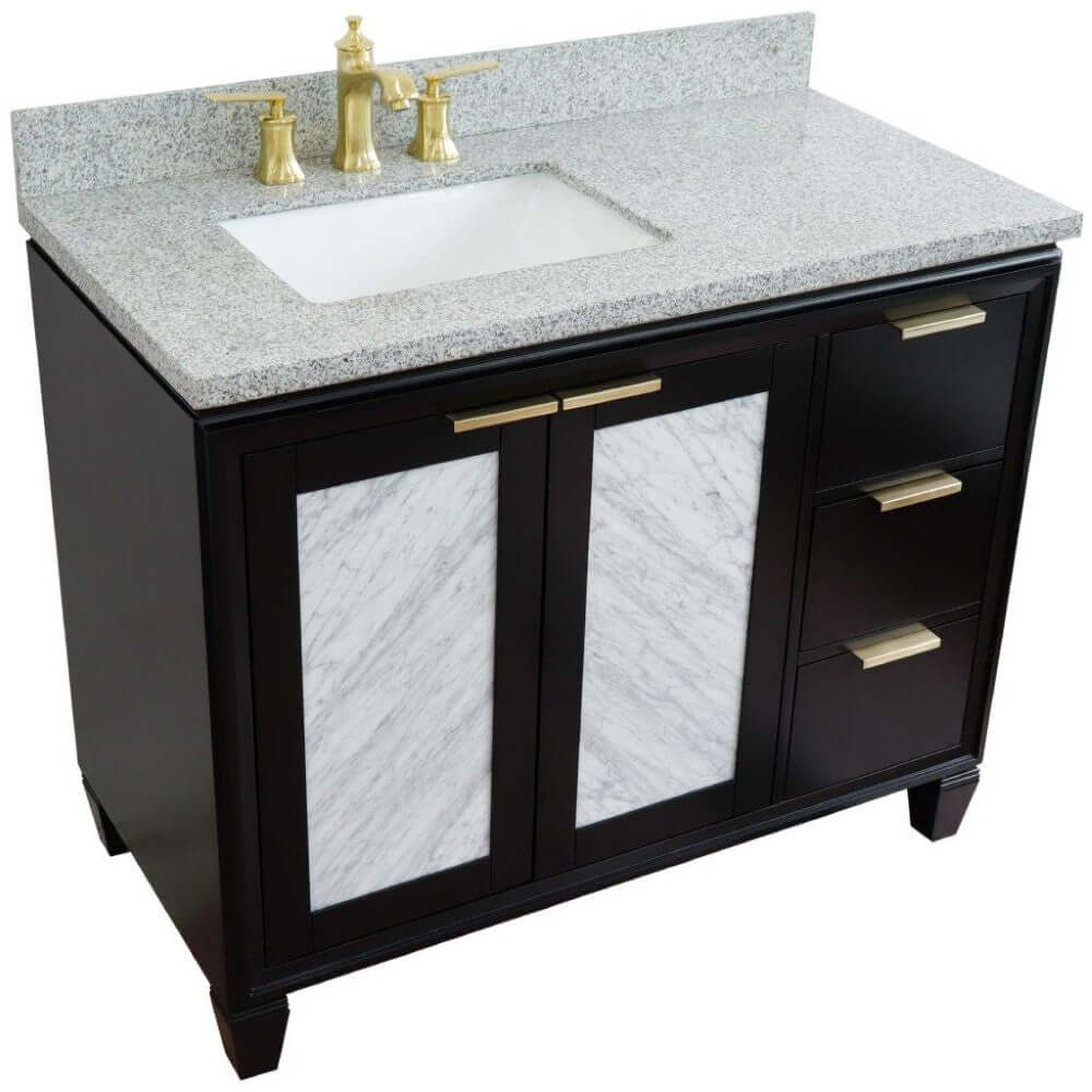 43" Single vanity in Black finish with Gray granite and rectangle sink- Left door/Left sink - 400990-43L-BL-GYRL