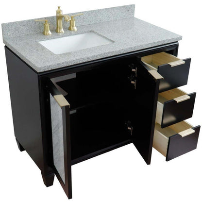 43" Single vanity in Black finish with Gray granite and rectangle sink- Left door/Left sink - 400990-43L-BL-GYRL