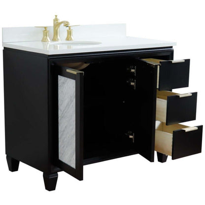 43" Single vanity in Black finish with White quartz and oval sink- Left door/Left sink - 400990-43L-BL-WEOL