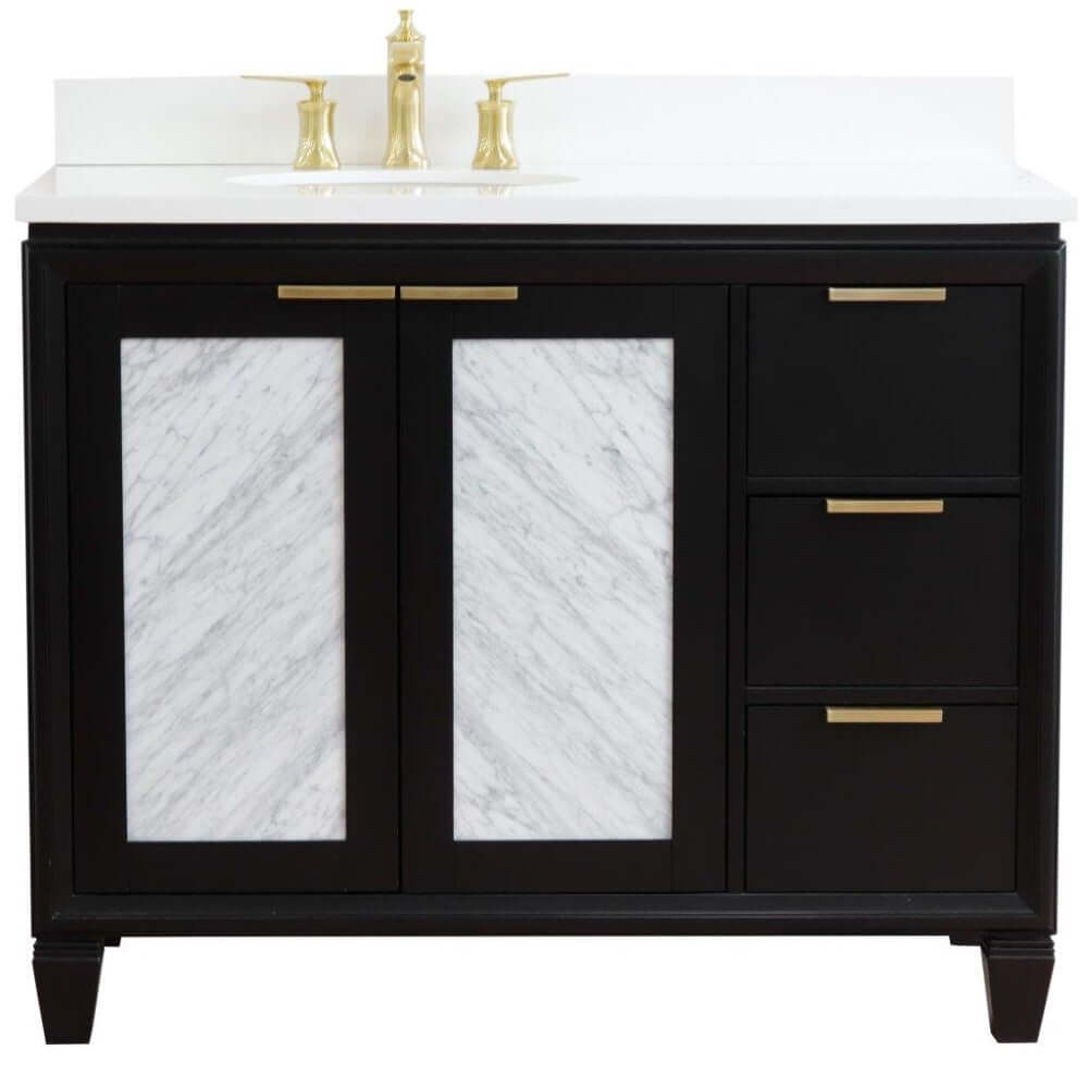 43" Single vanity in Black finish with White quartz and oval sink- Left door/Left sink - 400990-43L-BL-WEOL