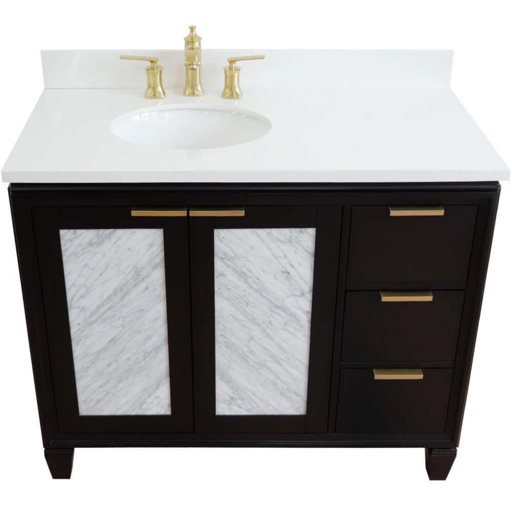 43" Single vanity in Black finish with White quartz and oval sink- Left door/Left sink - 400990-43L-BL-WEOL