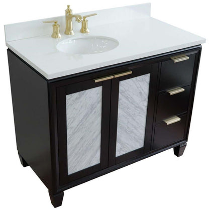 43" Single vanity in Black finish with White quartz and oval sink- Left door/Left sink - 400990-43L-BL-WEOL