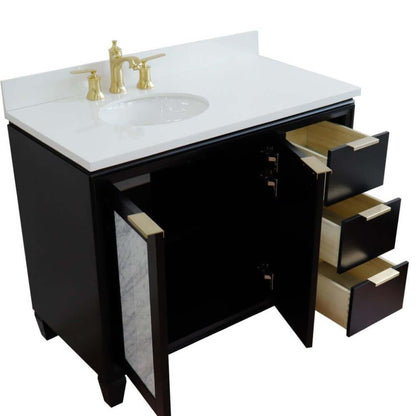 43" Single vanity in Black finish with White quartz and oval sink- Left door/Left sink - 400990-43L-BL-WEOL