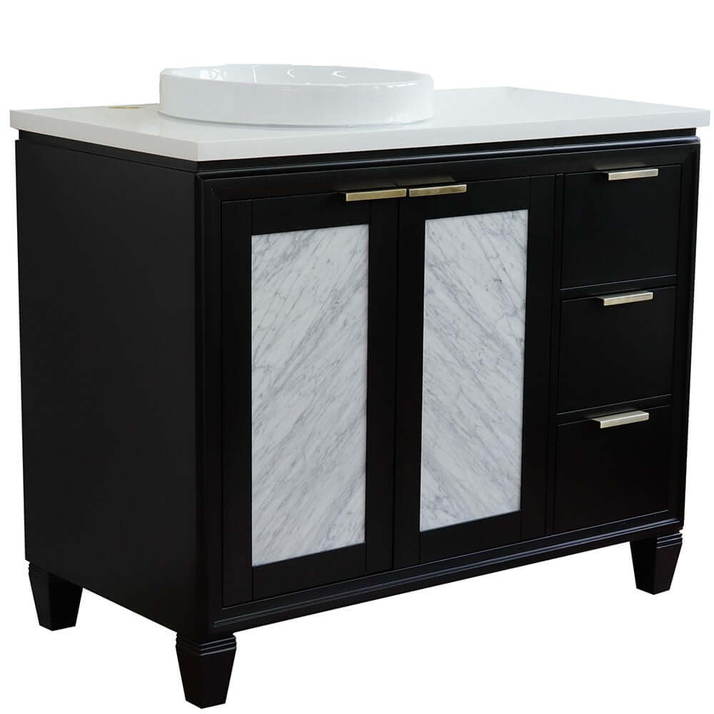 43" Single vanity in Black finish with White quartz and round sink- Left door/Left sink - 400990-43L-BL-WERDL