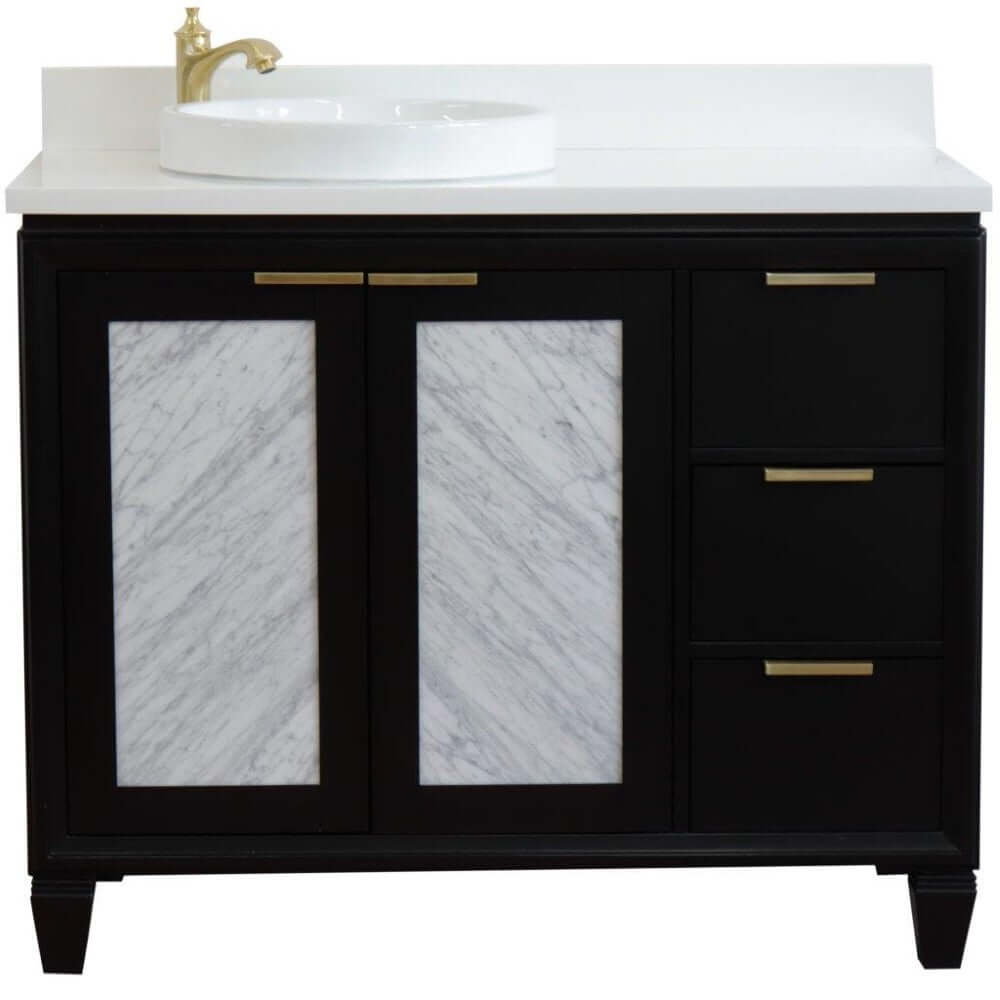 43" Single vanity in Black finish with White quartz and round sink- Left door/Left sink - 400990-43L-BL-WERDL