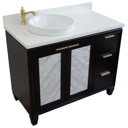 43" Single vanity in Black finish with White quartz and round sink- Left door/Left sink - 400990-43L-BL-WERDL