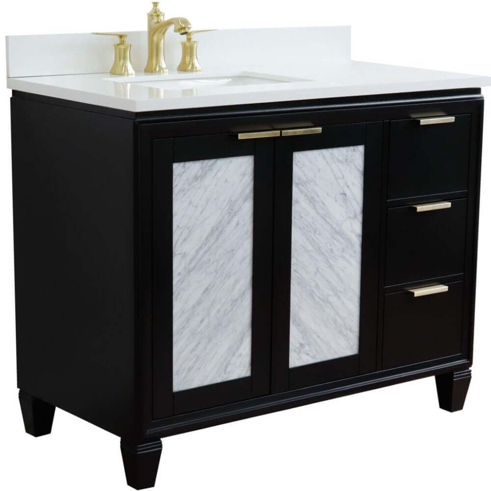 43" Single vanity in Black finish with White quartz and rectangle sink- Left door/Left sink - 400990-43L-BL-WERL