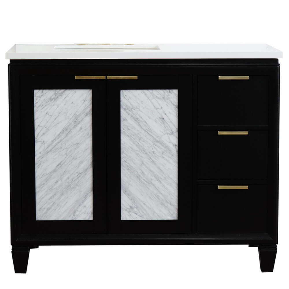 43" Single vanity in Black finish with White quartz and rectangle sink- Left door/Left sink - 400990-43L-BL-WERL