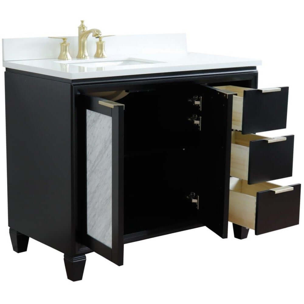 43" Single vanity in Black finish with White quartz and rectangle sink- Left door/Left sink - 400990-43L-BL-WERL