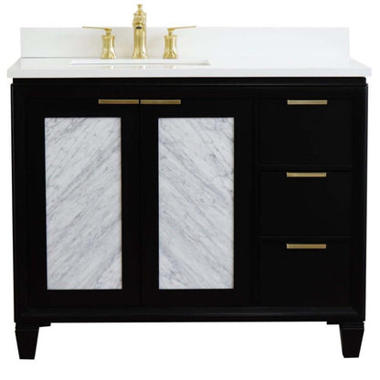 43" Single vanity in Black finish with White quartz and rectangle sink- Left door/Left sink - 400990-43L-BL-WERL