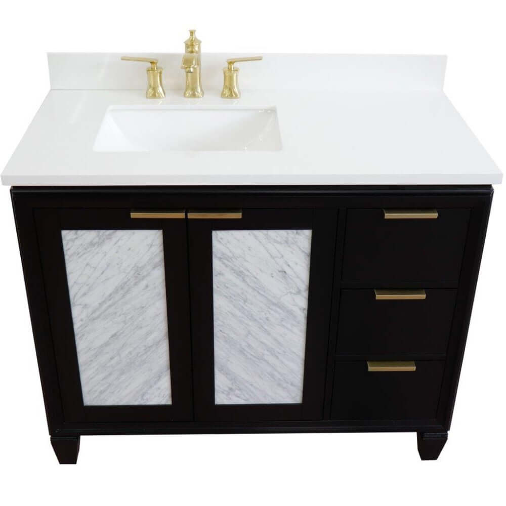 43" Single vanity in Black finish with White quartz and rectangle sink- Left door/Left sink - 400990-43L-BL-WERL