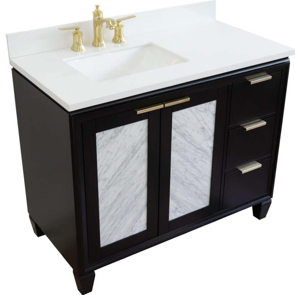 43" Single vanity in Black finish with White quartz and rectangle sink- Left door/Left sink - 400990-43L-BL-WERL